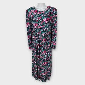 80s Black Floral Dark Cottagecore Long Sleeve Maternity Dress SIze 6 Small